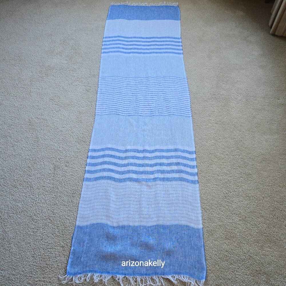 Mario Romano Capri Linen Scarf Italy Italian Blue Stripe - Picture 6 of 12